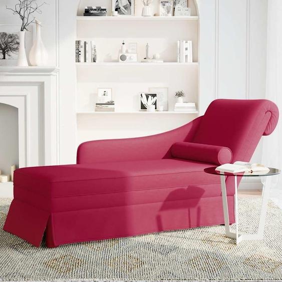 vidaXL Chaise longue avec traversin et accoudoir droit vin rouge velours