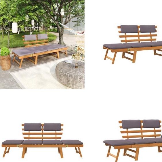 vidaXL Chaise longue de jardin 2 en 1 avec support 190 cm bois massif acacia - Bain de soleil extérieur - Bains de soleil extérieurs - Bains de soleil