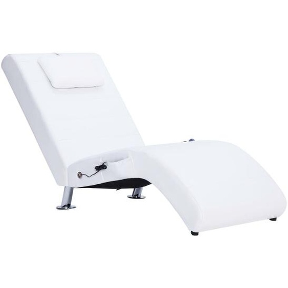 vidaXL Chaise longue de massage avec coussin Blanc Similicuir