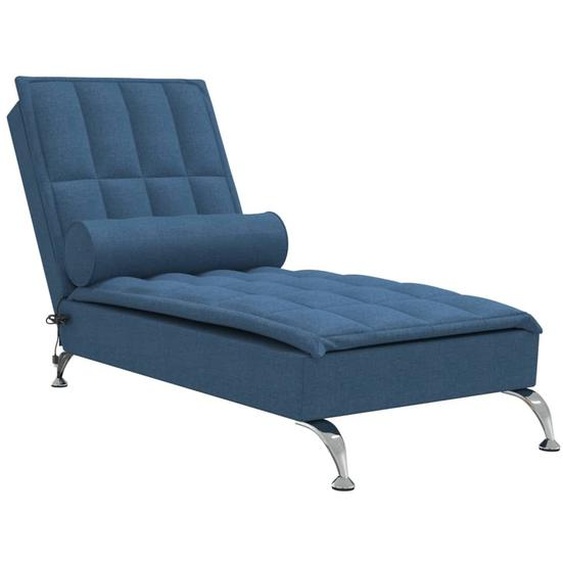 vidaXL Chaise longue de massage avec traversin Bleu Tissu
