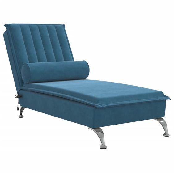 vidaXL Chaise longue de massage avec traversin Bleu Velours