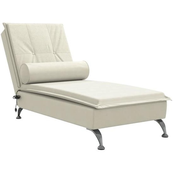 vidaXL Chaise longue de massage avec traversin Crème Velours