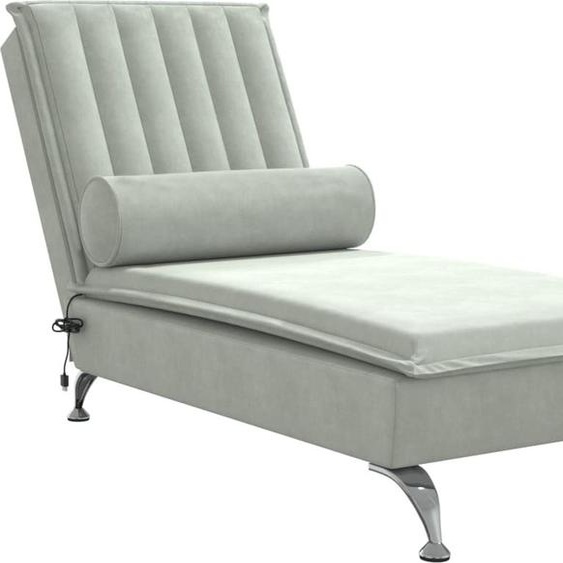 vidaXL Chaise longue de massage avec traversin gris clair velours
