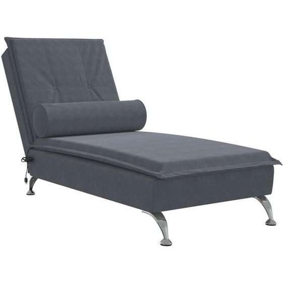 vidaXL Chaise longue de massage avec traversin gris foncé velours