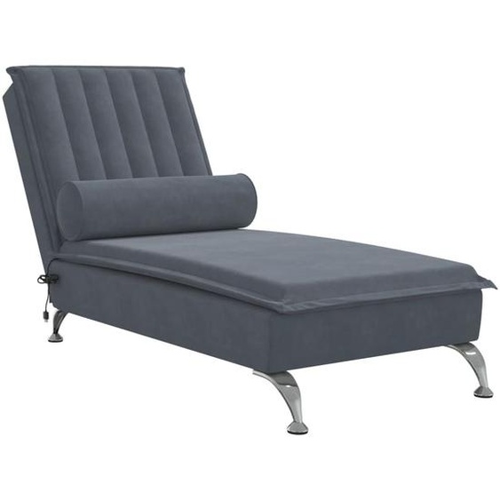 vidaXL Chaise longue de massage avec traversin gris foncé velours
