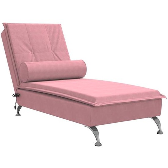 vidaXL Chaise longue de massage avec traversin rose velours
