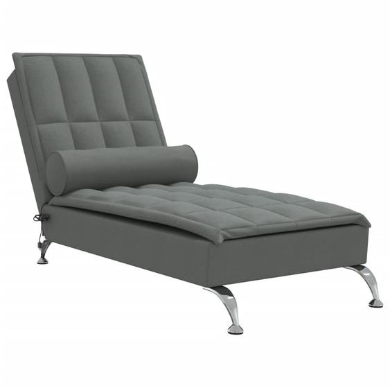 vidaXL Chaise longue de massage avec traversin Tissu gris foncé