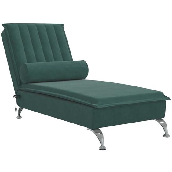 vidaXL Chaise longue de massage avec traversin Vert foncé velours
