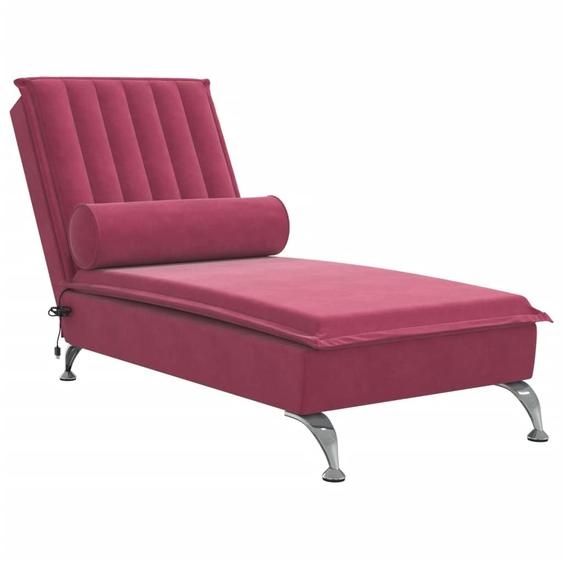 vidaXL Chaise longue de massage avec traversin vin rouge velours