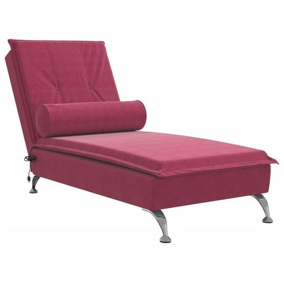 vidaXL Chaise longue de massage avec traversin vin rouge velours