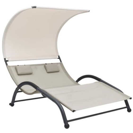 vidaXL Chaise longue double avec auvent Textilène Crème