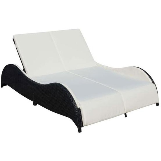 vidaXL Chaise longue double avec coussin Résine tressée Noir