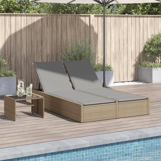 vidaXL Chaise longue double avec coussins beige résine tressée 368631