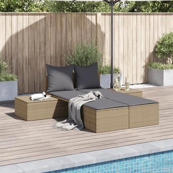 vidaXL Chaise longue double avec coussins beige résine tressée chaise longue chaise longue dextérieur lit de jour de 368392