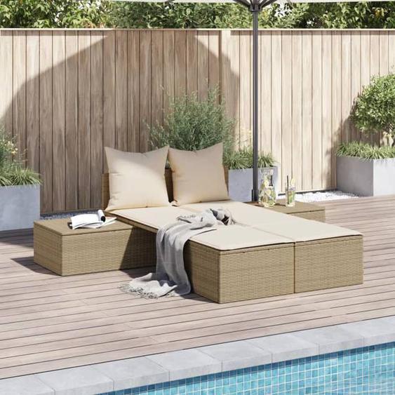 vidaXL Chaise longue double avec coussins beige résine tressée chaise longue chaise longue dextérieur lit de jour de 368393