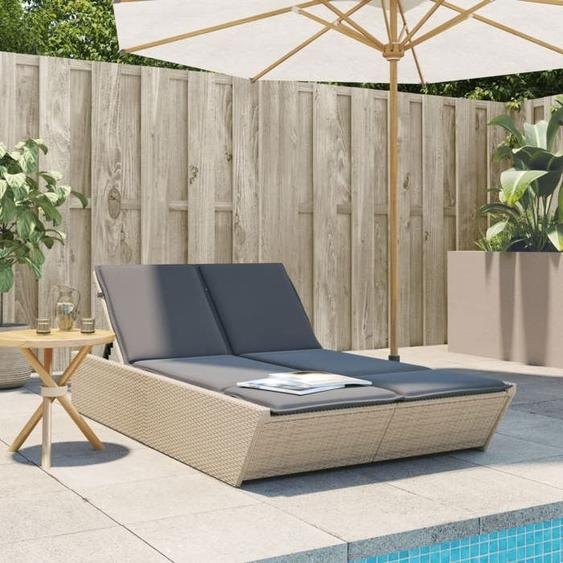 vidaXL Chaise longue double avec coussins beige résine tressée lit de bronzage chaise longue inclinable lit de jour 368182