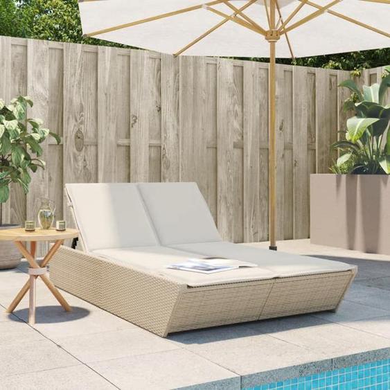 vidaXL Chaise longue double avec coussins beige résine tressée lit de bronzage chaise longue inclinable lit de jour 368183