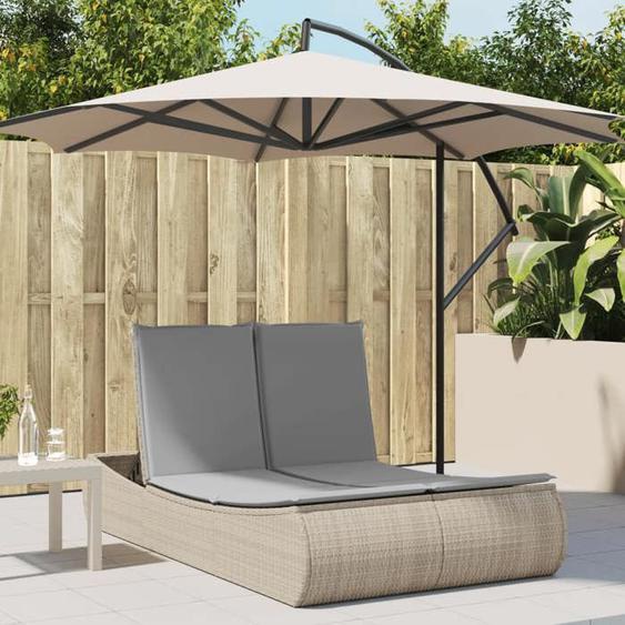 vidaXL Chaise longue double avec coussins beige résine tressée transat lit de jour dextérieur lit de jour de jardin lit 368093