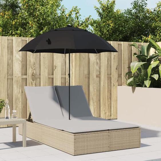 vidaXL Chaise longue double avec coussins et parasol beige poly rotin transat lit de jour dextérieur lit de jour de 368084