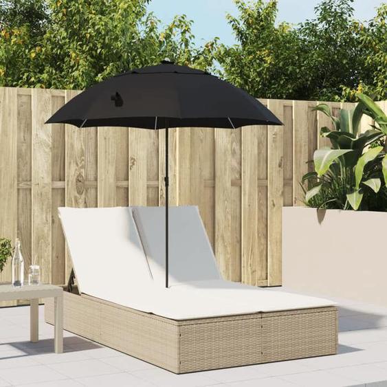 vidaXL Chaise longue double avec coussins et parasol beige poly rotin transat lit de jour dextérieur lit de jour de 368085