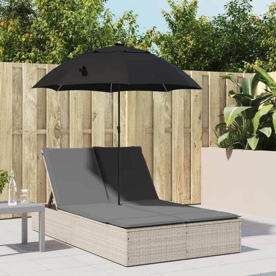 vidaXL Chaise longue double avec coussins et parasol gris clair rotin transat lit de jour dextérieur lit de jour de 368086