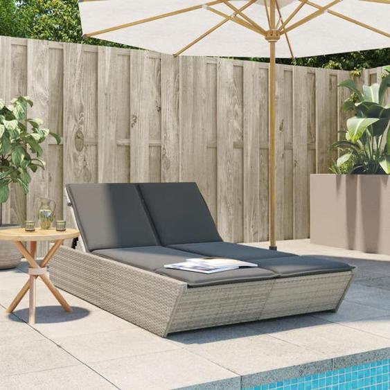 vidaXL Chaise longue double avec coussins gris clair résine tressée lit de bronzage chaise longue inclinable lit de jour 368184
