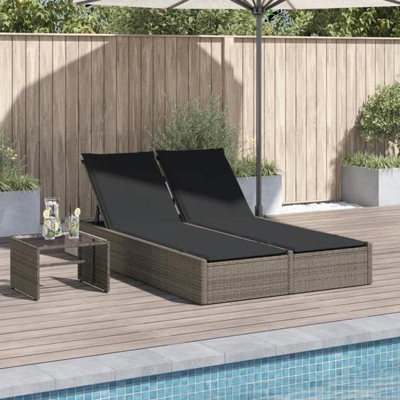 vidaXL Chaise longue double avec coussins gris résine tressée 368630