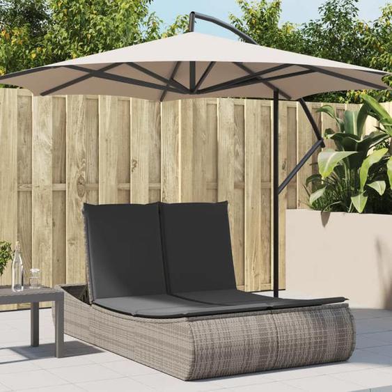 vidaXL Chaise longue double avec coussins gris résine tressée transat lit de jour dextérieur lit de jour de jardin lit 368092