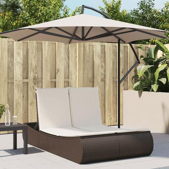 vidaXL Chaise longue double avec coussins marron résine tressée transat lit de jour dextérieur lit de jour de jardin 368091