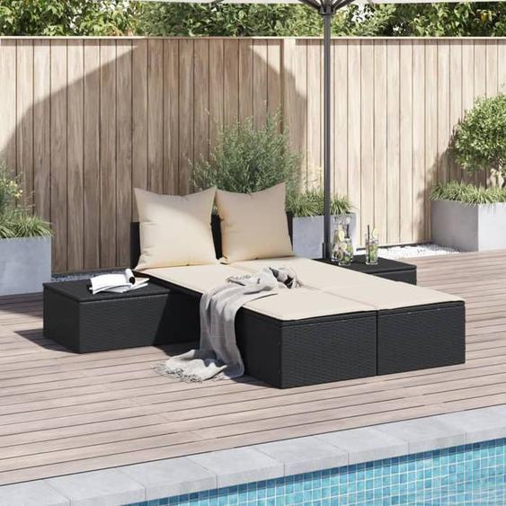 vidaXL Chaise longue double avec coussins noir résine tressée chaise longue chaise longue dextérieur lit de jour de 368389