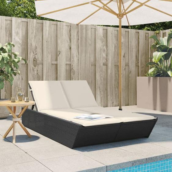 vidaXL Chaise longue double avec coussins noir résine tressée lit de bronzage chaise longue inclinable lit de jour 368179