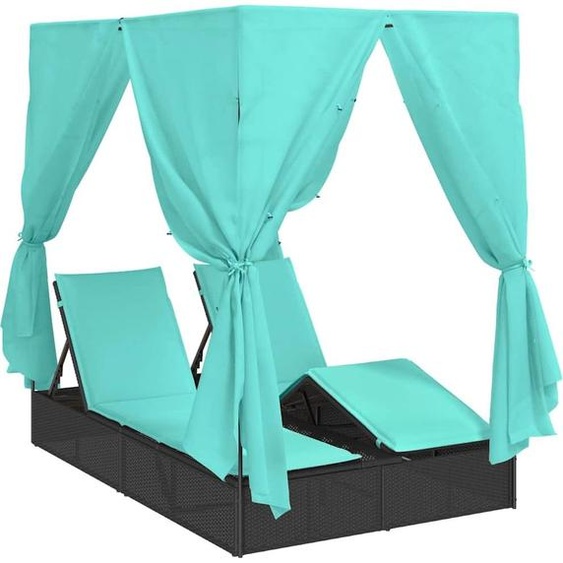 vidaXL Chaise longue double turquoise 205 x 129 x 200 cm en polyrotin