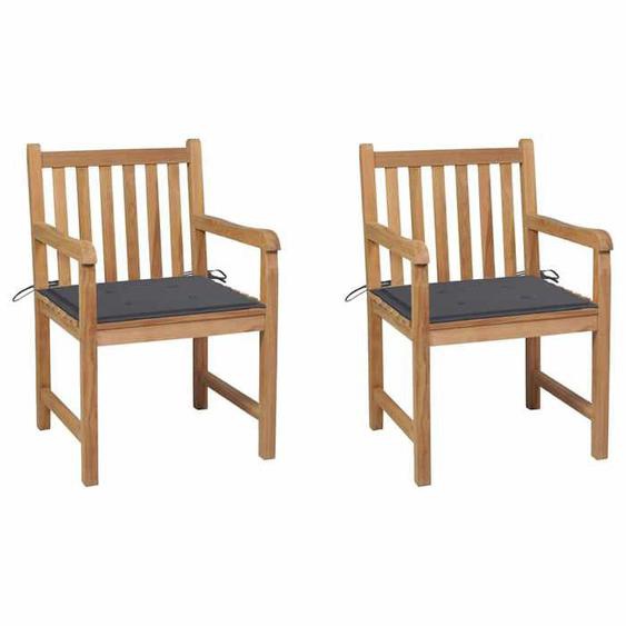 vidaXL Chaises de jardin 2 pcs avec coussins anthracite Bois de teck