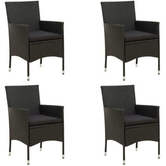 vidaXL Chaises de jardin avec coussins 4 pcs Résine tressée Noir
