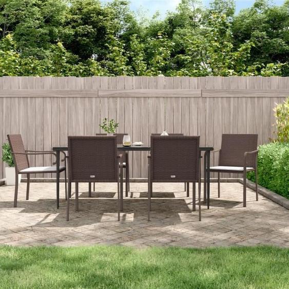 vidaXL Chaises de jardin et coussins lot de 6 marron 56x59x84 cm rotin 3187074