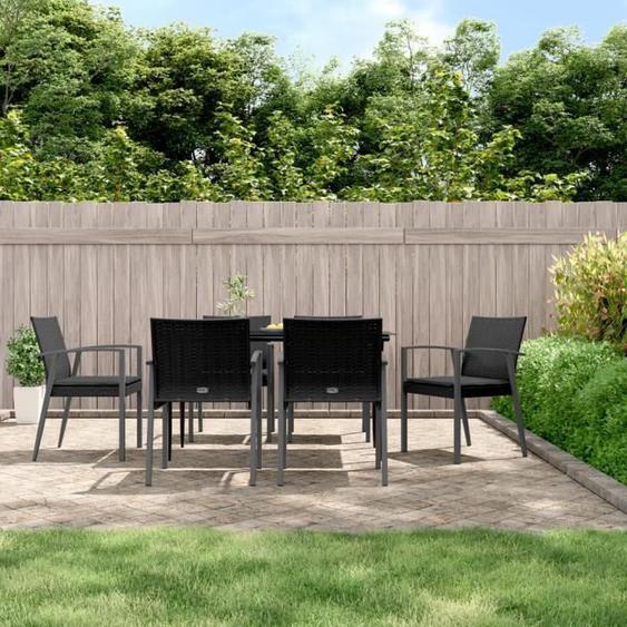 vidaXL Chaises de jardin et coussins lot de 6 noir 565x57x83 cm rotin 3187080