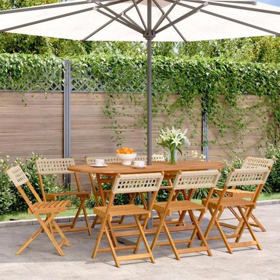 vidaXL Chaises de jardin pliantes lot de 8 beige rotin et bois massif siège de jardin chaise de patio chaise à manger de 3214600