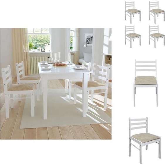 vidaXL Chaises de salle à manger 4 pcs. Blanc Hévéa Massif et Velours - Chaises de salle à manger