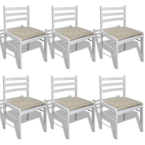 vidaXL Chaises de salle à manger 6 pcs. Blanc bois massif et velours