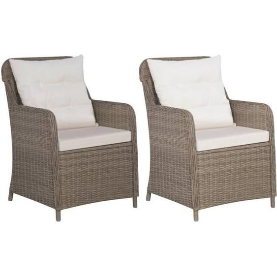 vidaXL Chaises dextérieur avec coussins 2 pcs Résine tressée Marron