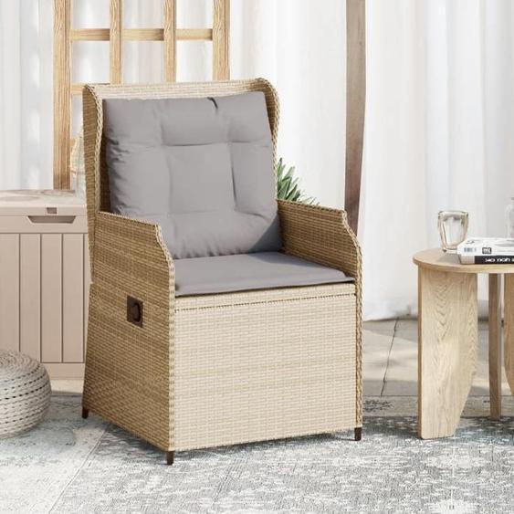 vidaXL Chaises inclinables de jardin lot de 2 et coussins beige rotin, fauteuil de jardin inclinable, fauteuil inclinable de 368994