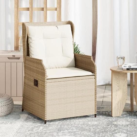 vidaXL Chaises inclinables de jardin lot de 2 et coussins beige rotin, fauteuil de jardin inclinable, fauteuil inclinable de 368995