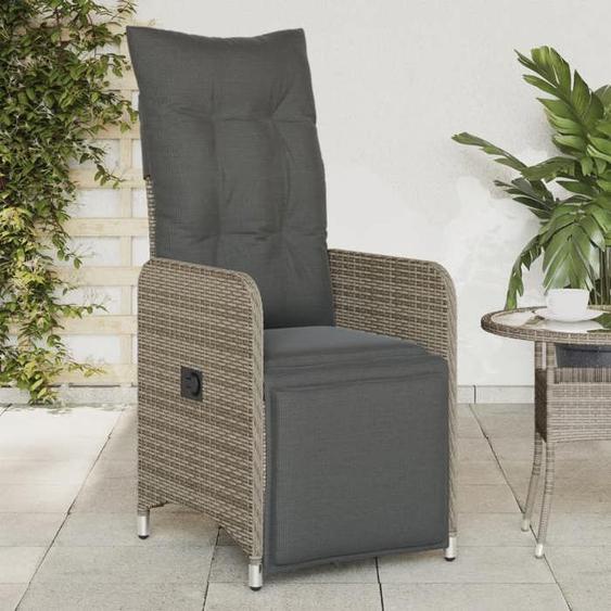 vidaXL Chaises inclinables de jardin lot de 2 et coussins gris rotin fauteuil de jardin inclinable fauteuil inclinable de 365702