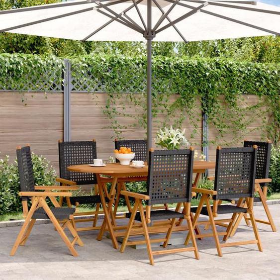 vidaXL Chaises inclinables de jardin lot de 6 noir rotin bois massif siège de jardin chaise de patio chaise à manger de 3214521