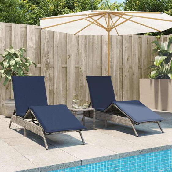 vidaXL Chaises longues lot de 2 avec table gris résine tressée transat lit de repos de jardin meuble dextérieur chaise 4002716