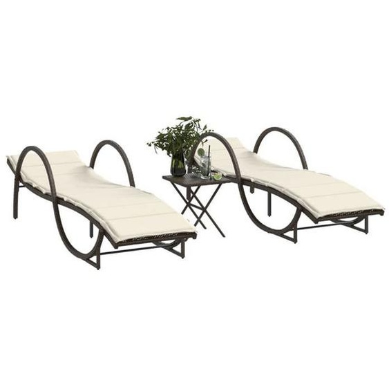 vidaXL Chaises longues lot de 2 avec table marron résine tressée lit de bronzage chaise longue dextérieur lit de jour 368264