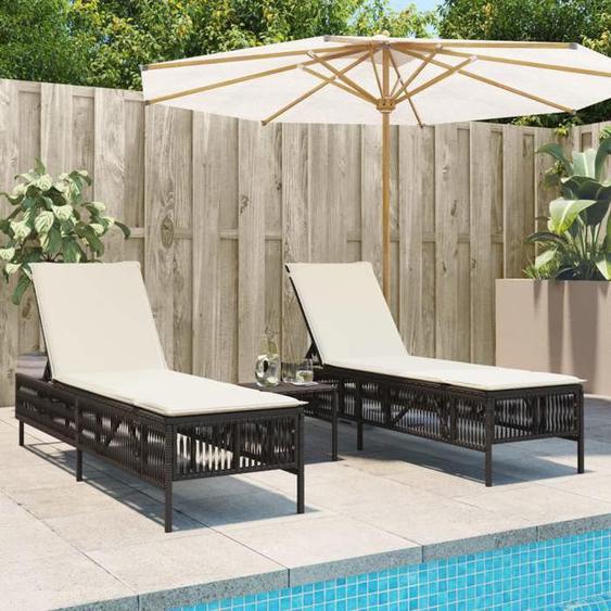 vidaXL Chaises longues lot de 2 avec table marron résine tressée transat lit de repos de jardin meuble dextérieur 4002747
