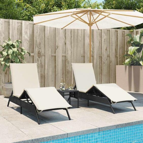 vidaXL Chaises longues lot de 2 avec table noir résine tressée transat lit de repos de jardin meuble dextérieur chaise 4002710