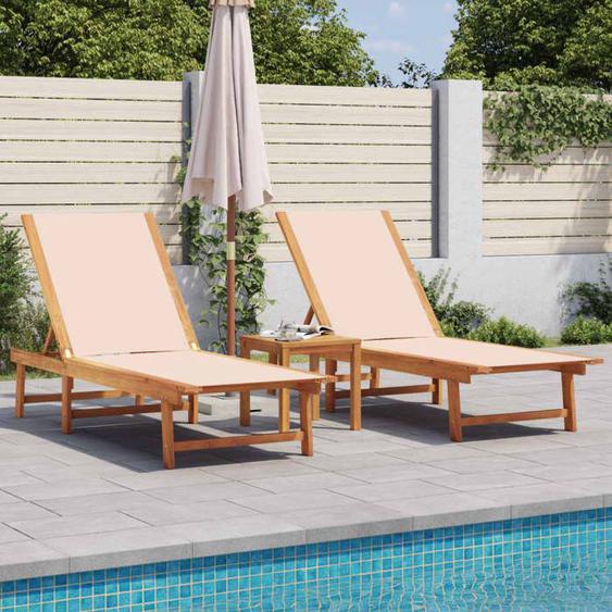 vidaXL Chaises longues lot de 2 crème bois acacia solide et textilène lit de soleil lit de repos chaise longue 3279248