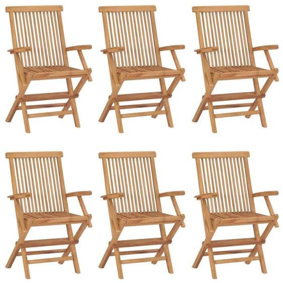 vidaXL Lot de 6 Chaises Pliables de Jardin, Sièges de Terrasse, Chaises de Balcon, Meubles de Patio Extérieur, Bois de Teck 3096594